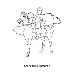 Image à colorier de Napoléon Bonaparte tout mignon sur son cheval