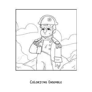 Image à colorier de Napoléon Bonaparte tout mignon avec son chapeau