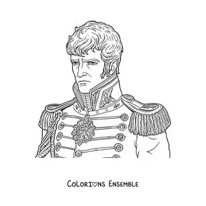 Image à colorier de Napoléon Bonaparte dans un style réaliste