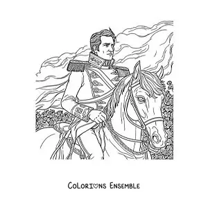 Image à colorier de Napoléon Bonaparte sur son cheval dans un style réaliste