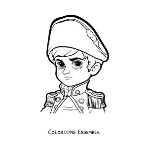 Image à colorier de Napoléon Bonaparte version kawaii avec son chapeau