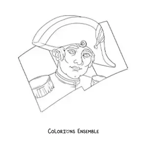 Image à colorier du visage de Napoléon Bonaparte avec le drapeau de la France