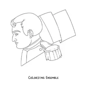 Image à colorier de Napoléon Bonaparte de profil avec le drapeau de la France
