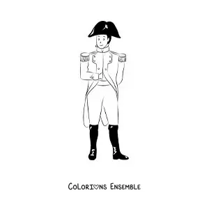 Image à colorier de Napoléon Bonaparte tout mignon avec son uniforme de général