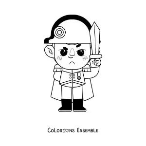 Image à colorier d'un dessin de Napoléon Bonaparte avec son épée