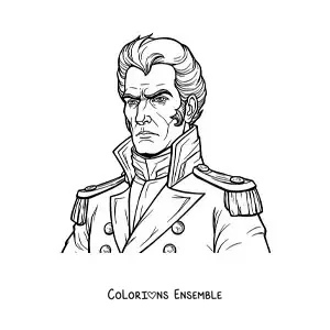 Image à colorier de Simón Bolívar tout mignon avec son uniforme