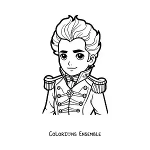 Image à colorier de Simón Bolívar version kawaii dans sa jeunesse
