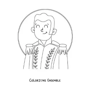 Image à colorier d'un dessin de Simón Bolívar pour les enfants