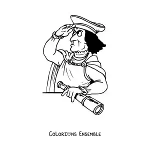 Image à colorier d'un dessin de Christophe Colomb pour les enfants