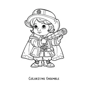 Image à colorier d'un garçon kawaii déguisé en Christophe Colomb