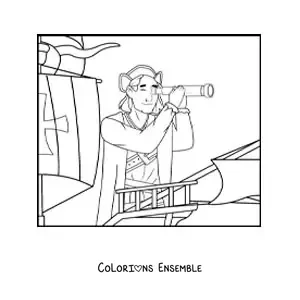 Image à colorier de Christophe Colomb tout mignon avec sa longue-vue
