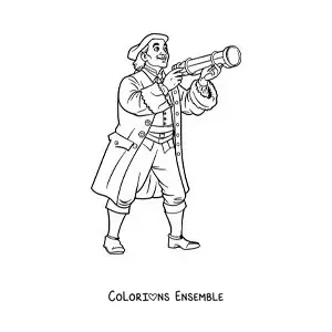 Image à colorier de Christophe Colomb avec une longue-vue en dessin