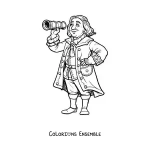 Image à colorier de Christophe Colomb tout mignon regardant dans une longue-vue