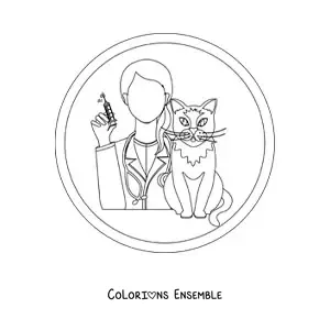 Image à colorier d’une vétérinaire et d’un chat