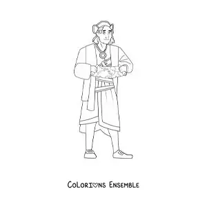 Image à colorier de Christophe Colomb tout mignon avec une carte