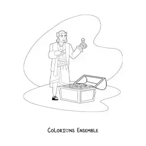 Image à colorier de Christophe Colomb tout mignon avec un trésor