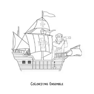 Image à colorier de Christophe Colomb arrivant en Amérique sur son bateau