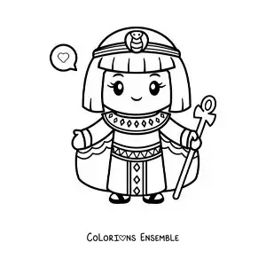 Image à colorier de Cléopâtre version dessin animé kawaii