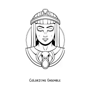 Image à colorier du visage de Cléopâtre de l’Égypte ancienne