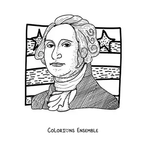 Image à colorier facile de George Washington avec le drapeau des États-Unis