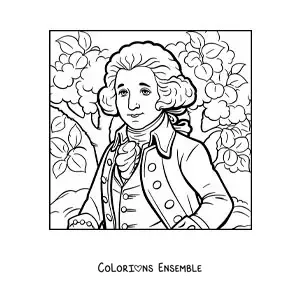 Image à colorier de George Washington version dessin animé avec un cerisier