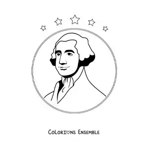 Image à colorier facile de George Washington avec des étoiles