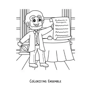 Image à colorier d’Abraham Lincoln version dessin animé avec la Proclamation d’émancipation