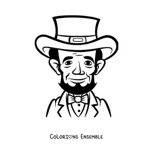 Image à colorier d’Abraham Lincoln version dessin animé avec un haut-de-forme
