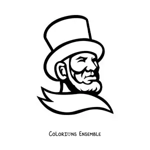 Image à colorier facile d’Abraham Lincoln avec un chapeau