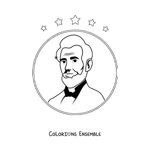 Image à colorier d’Abraham Lincoln avec des étoiles