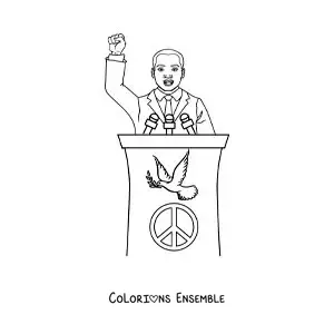 Image à colorier de Martin Luther King version dessin animé pendant son discours I have a dream