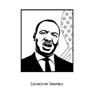Image à colorier de Martin Luther King avec le drapeau des États-Unis