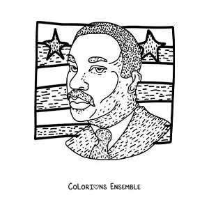 Image à colorier d’un dessin de Martin Luther King avec le drapeau des États-Unis