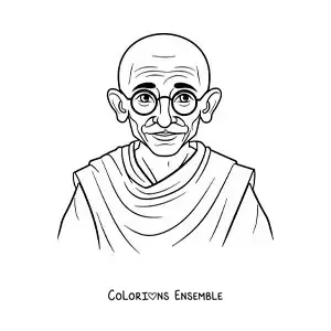Image à colorier d’un portrait de Mahatma Gandhi version dessin animé