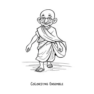 Image à colorier d’un dessin de Mahatma Gandhi en train de marcher
