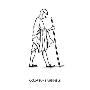 Image à colorier de la silhouette de Mahatma Gandhi en train de marcher
