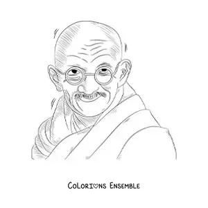 Image à colorier d’un portrait au crayon de Gandhi