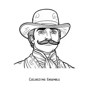 Image à colorier d’Emiliano Zapata version dessin animé avec un chapeau