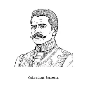 Image à colorier d’un portrait d’Emiliano Zapata version dessin animé