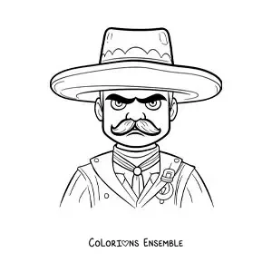 Image à colorier d’un dessin du révolutionnaire Emiliano Zapata