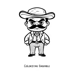 Image à colorier d’un dessin du Mexicain Emiliano Zapata pour les enfants