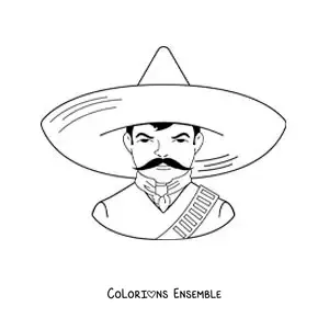 Image à colorier d’Emiliano Zapata version dessin animé