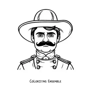Image à colorier d’Emiliano Zapata avec un chapeau mexicain