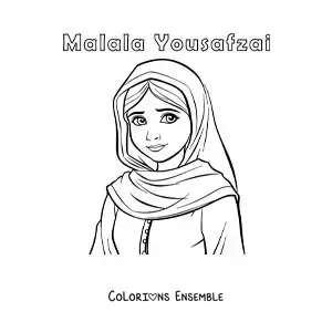 Image à colorier de Malala Yousafzai en dessin animé pour les enfants