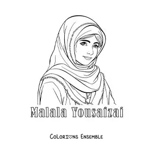 Image à colorier de Malala Yousafzai en dessin animé