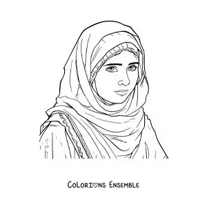 Image à colorier d'un portrait de Malala, la lauréate du prix Nobel
