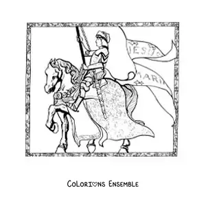 Image à colorier de Jeanne d'Arc montée sur son cheval