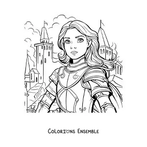 Image à colorier de Jeanne d'Arc vêtue de son armure