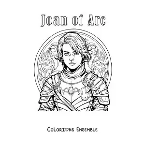 Image à colorier de Jeanne d'Arc en dessin animé, avec son nom