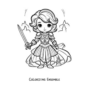 Image à colorier de sainte Jeanne d'Arc kawaii
